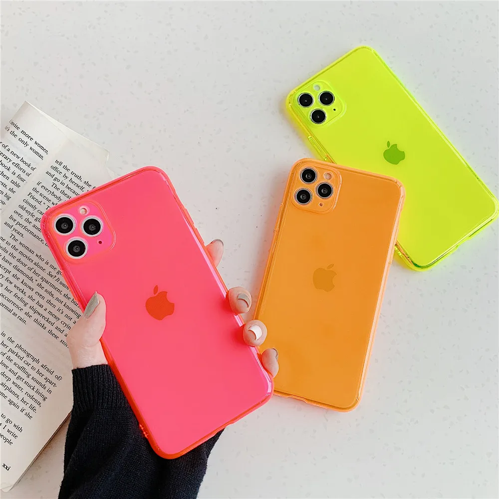 

Candy Color Fluorescent Phone Case For iPhone 11 Pro Max 7 8 Plus XR X XS Max Shockproof Plain Clear Soft TPU Back Cover