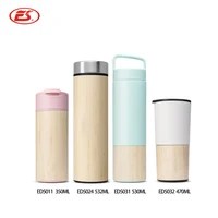 

Custom company logo bamboo thermos BPA Free stainless steel bamboo tumbler flask insulated water bottle with tea strainer