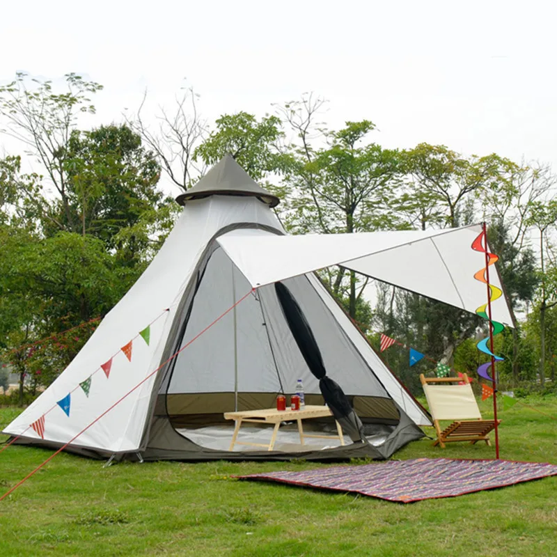 

Piramide Tent Gescheiden Dual Layer Camping Teepee Outdoor Zeshoekige Yurt Tent