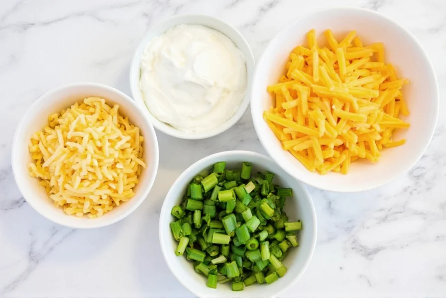 Colorful toppings for chili including sour cream, shredded cheese, and green onions