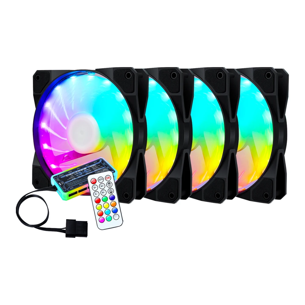 

In Stock Free Samples Silent 15 LED Light 120mm Ventiladores Para PC Case With RGB Fan Controller Remote Set For Gaming, Multi color or customized color