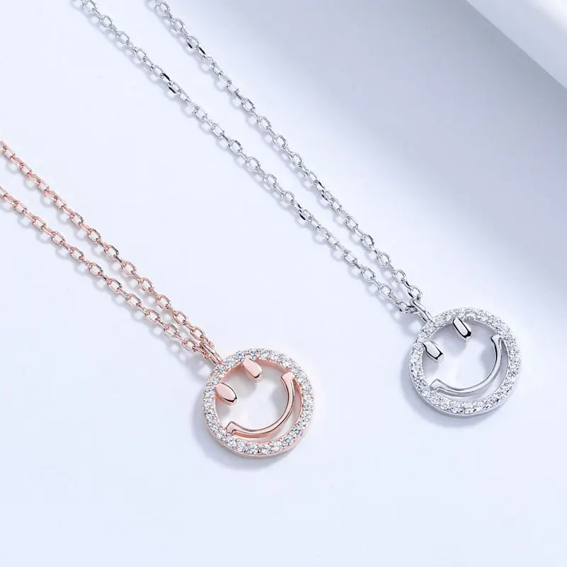 

Daidan Zircon Necklace Pendant Happy Face Smiley Face Rose Gold 925 Sterling Silver Necklaces