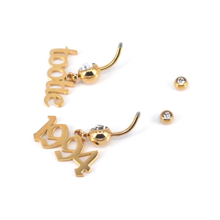 
Wholesale Gold Plated Rhinestone Personalised Custom Name Belly Ring 