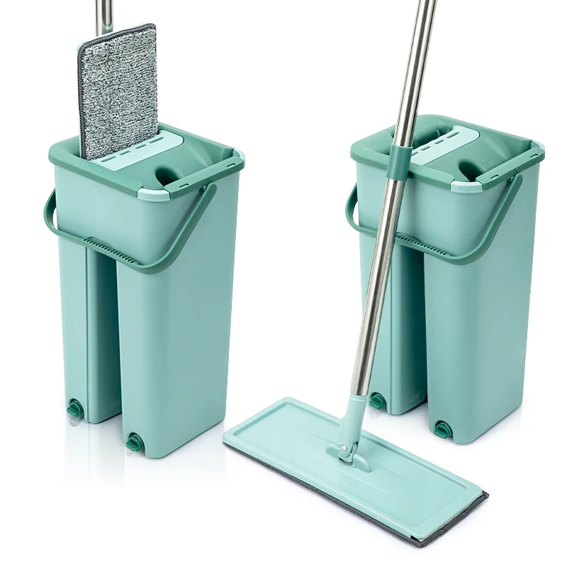 

Flat Squeeze Mop Bucket Hand Free Floor Wash Microfiber Mop Pads Stainless Steel Pole Usage Hardwood Floor Cleaning Tools