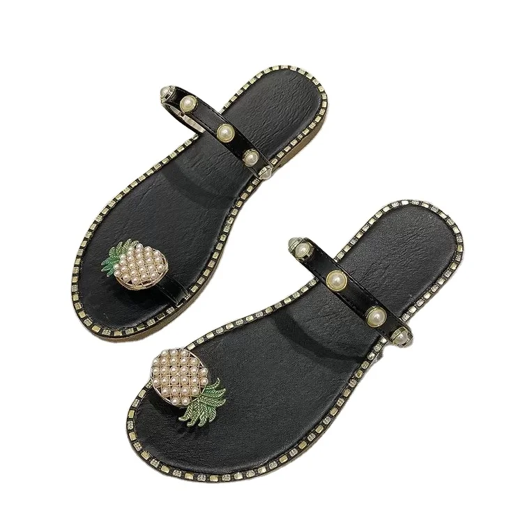 

Flat Beach Shoes Sweet Sandals Sandalias Girls Pearl Bohemian Style Lady Casual Sandals Slippers Fashion Women