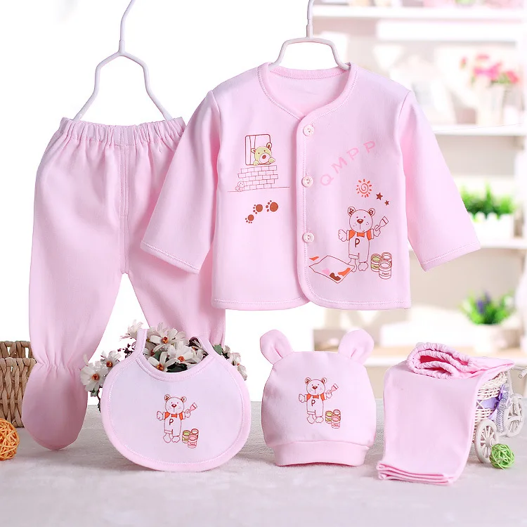 

Wholesale 100% cotton spring and autumn baby clothes for boys and girls 0-3 months home romper newborn baby 5-piece set
