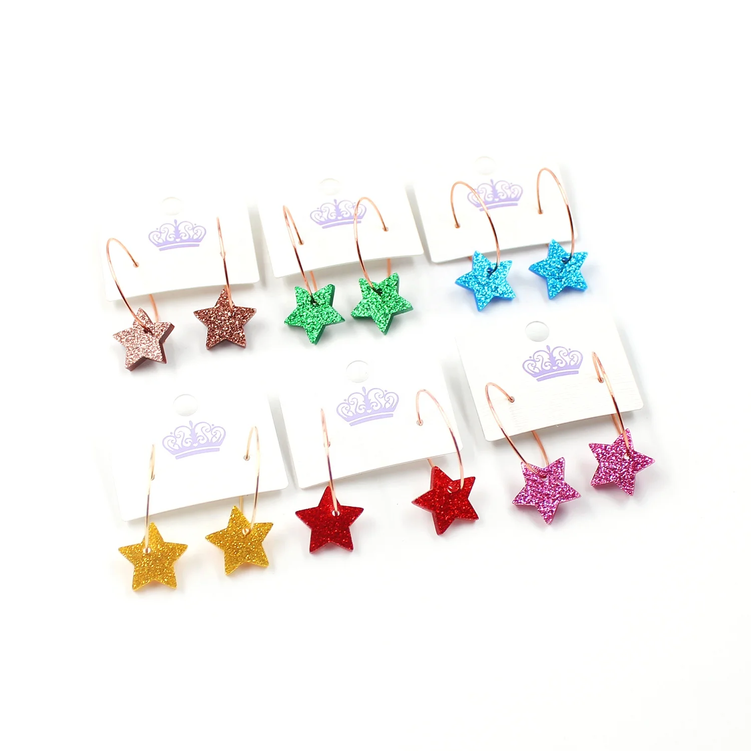 

AH077 36mm Acrylic star Dangle Earrings Cute Rainbow Earrings, Hot pink / red / brown / blue /gold / green glitter