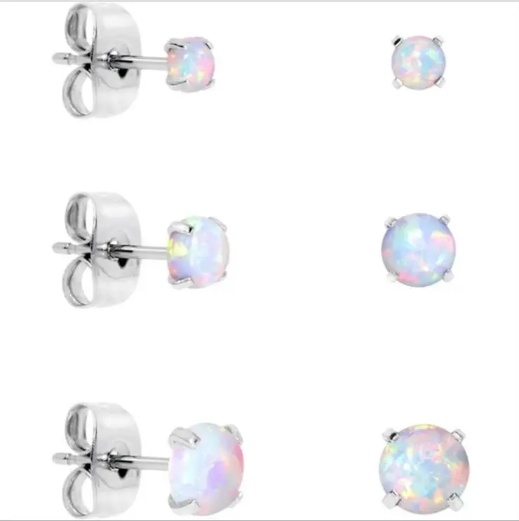 

2021 3 sets light blue synthetic opal stainless steel earrings stud earrings set