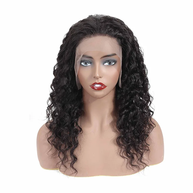 

150% Density Pre Plucked Glueless Curly Deep Wave Peruvian Virgin Human Hair 13x4 Lace Front Wig