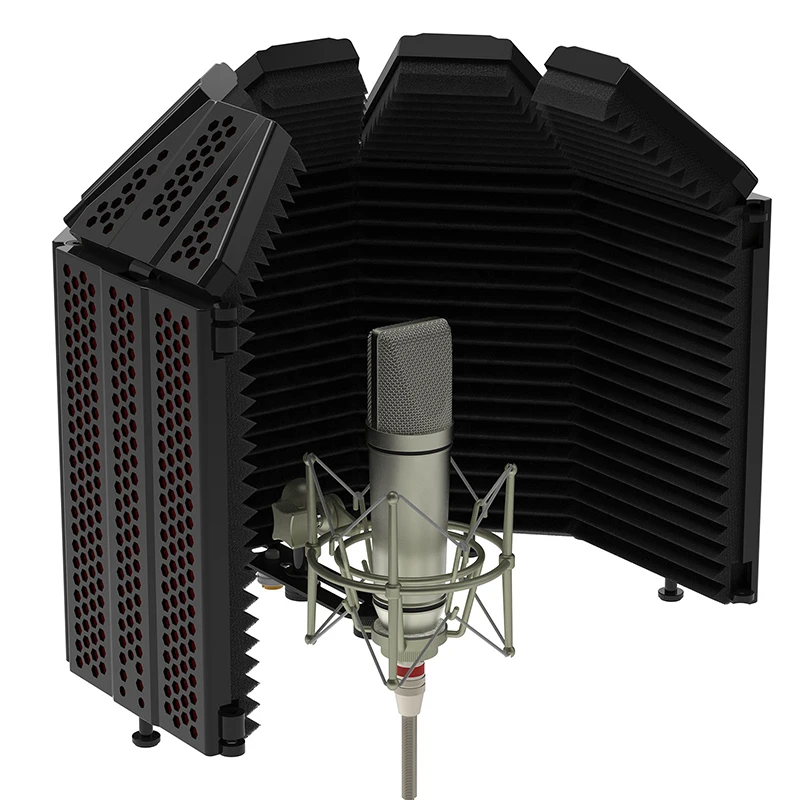 

Newest hot selling factory 5 doors windscreen studio microphone mic isolation shield, Black