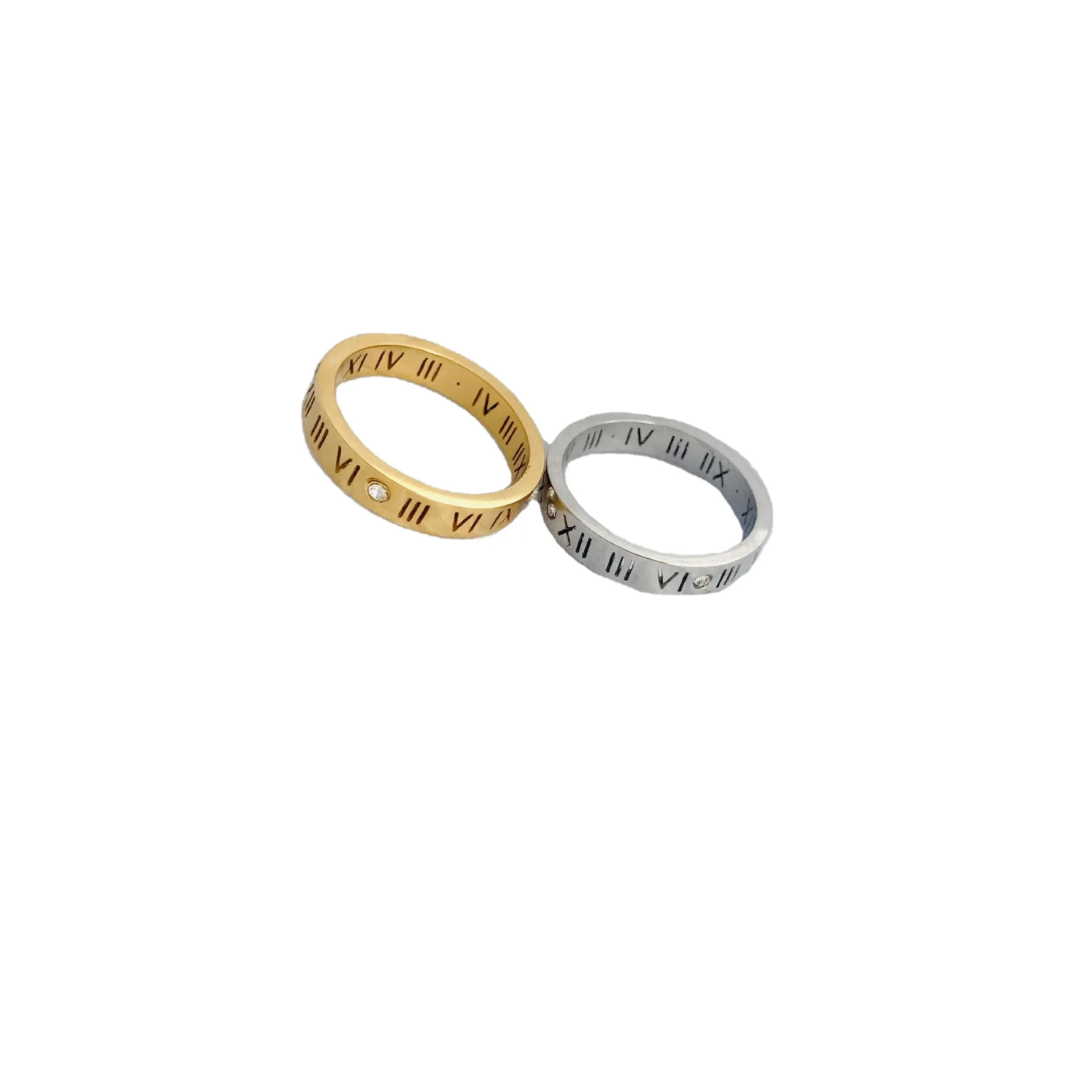 

New Arrival Trendy Style Roman Numeral Ring Stainless Steel Titanium Gold Plated Zircon Rings