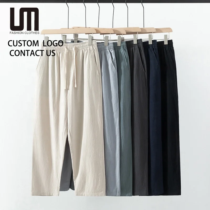 Liu Ming New Arrivals Spring Summer Men Casual Drawstring Solid Color Cotton Linen Pants Trending Trousers
