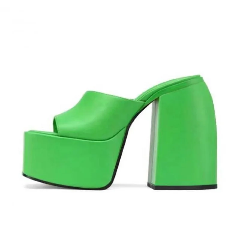 

2022 Spring Summer New Arrivals Women High Heeled Sandals Thick Platform Chunky Heel Mules for Girls Candy Color Women Sandals, White,yellow,green,black