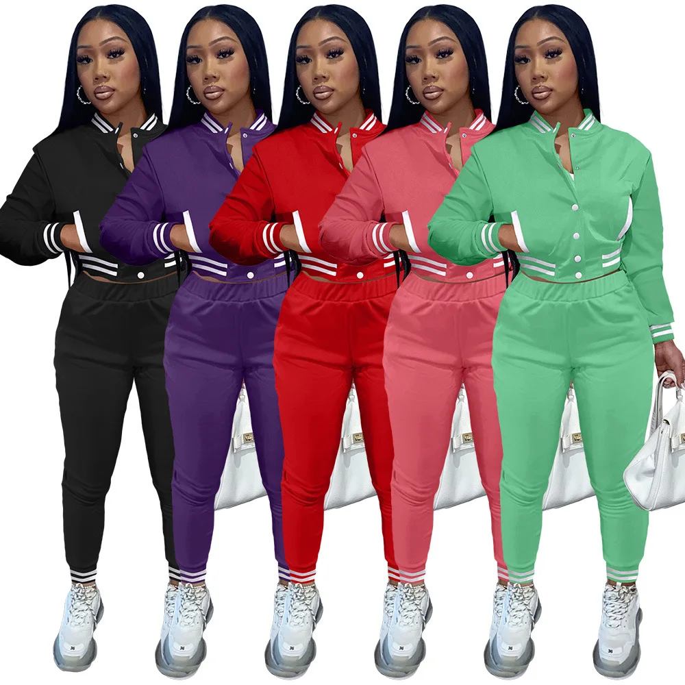 

Thick Good Quality crop Jogger Sets Jogging Tracksuit Sports for Women Long Sleeve Woman varsity Baseball Jacket Two Piece Set, Photo color