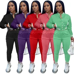Thick Good Quality crop Jogger Sets Jogging Tracksuit Sports for Women Long Sleeve Woman varsity Baseball Jacket Two Piece Set