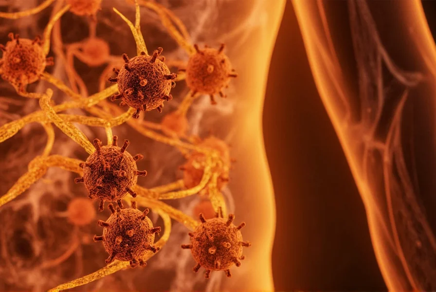 Scientific illustration showing curcumin molecules interacting with inflammatory pathways in human body