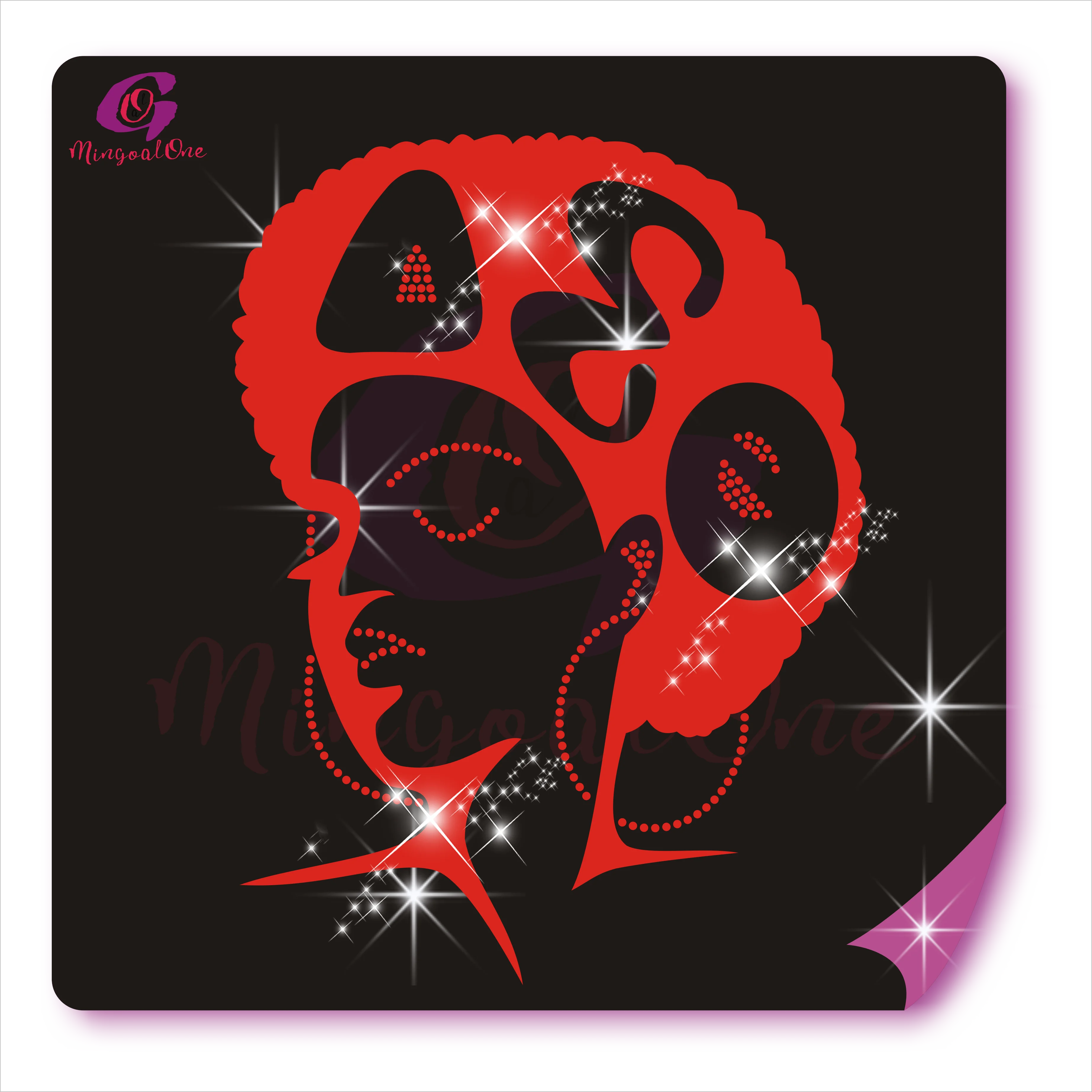 

Fashion Red Afro Girl Delta Rhinestone Heat Transfer Motif Popular Delta Vinyl Iron On Transfer Design, Select from color chart