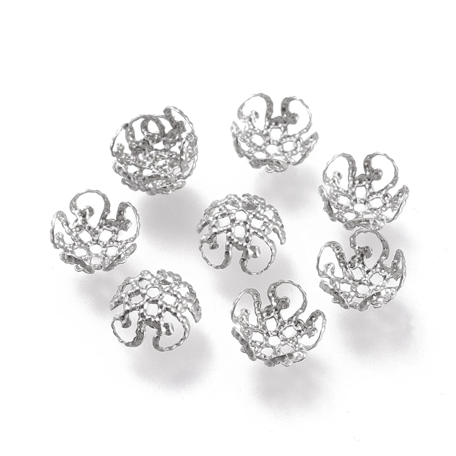 

Pandahall 8 mm 5-Petal Hallow Flower 304 Stainless Steel Bead Cone, Stainless steel color