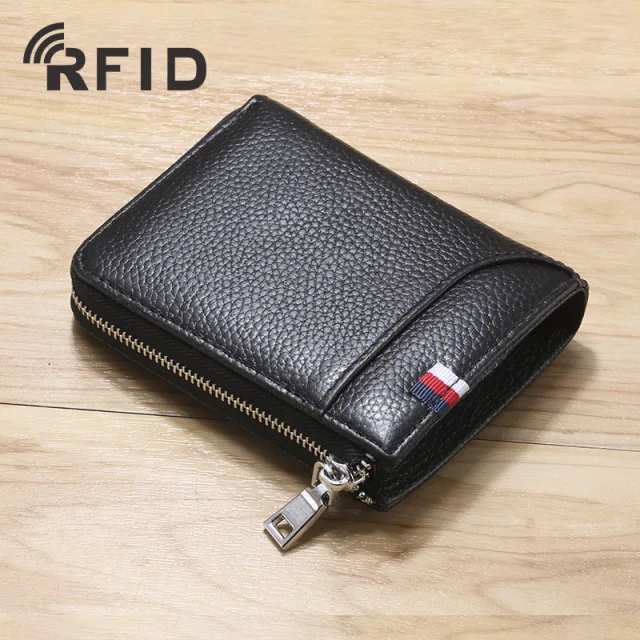 

Factory Outlet RFID Anti-theft Slim Bifold Genuine Leather Mini Leather Wallet For Men
