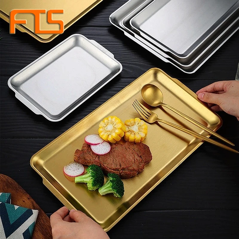 

FTS korean plate silver wholesale tray plated set metal gold dinner stainless steel square luxury dishes plates