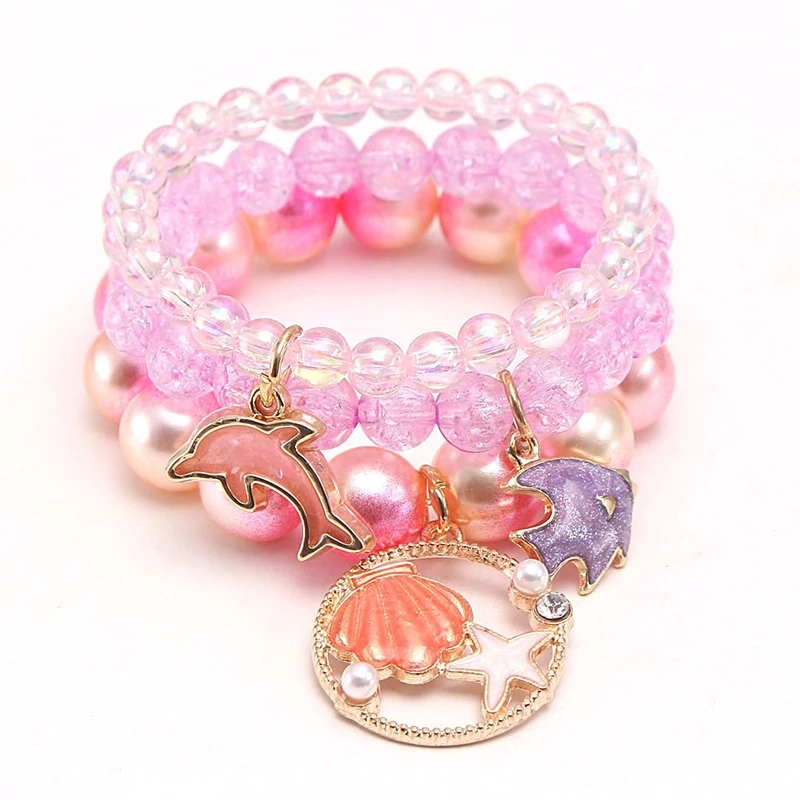 

JOJO Fashion Marine Style Elastic Pink Shell Pendant Children Kids Girls Acrylic Beads Bangle Bracelet For Kids