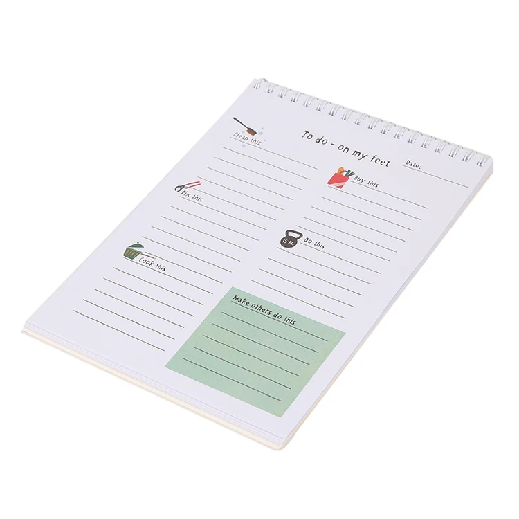Hot selling list stationery items customized size cover spiral notebook with color pages