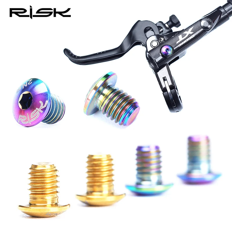 

RISK TC4 Bicycle Brake Cylinder Screw Titanium Bike Hydraulic Brake Cylinder Bolts for SHIMANO DEORE /XT M8000/SLX M7000, Gold titanium rainbow