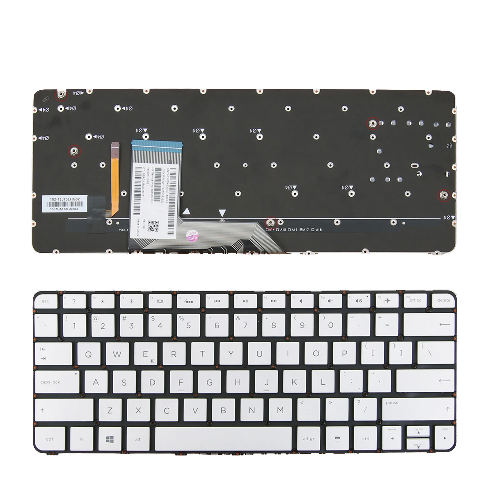 

US English Laptop Keyboard for HP Spectre x360 13-4000 13-4100 13-4200 SILVER without frame with Backlit Keyboard, Black/ silver