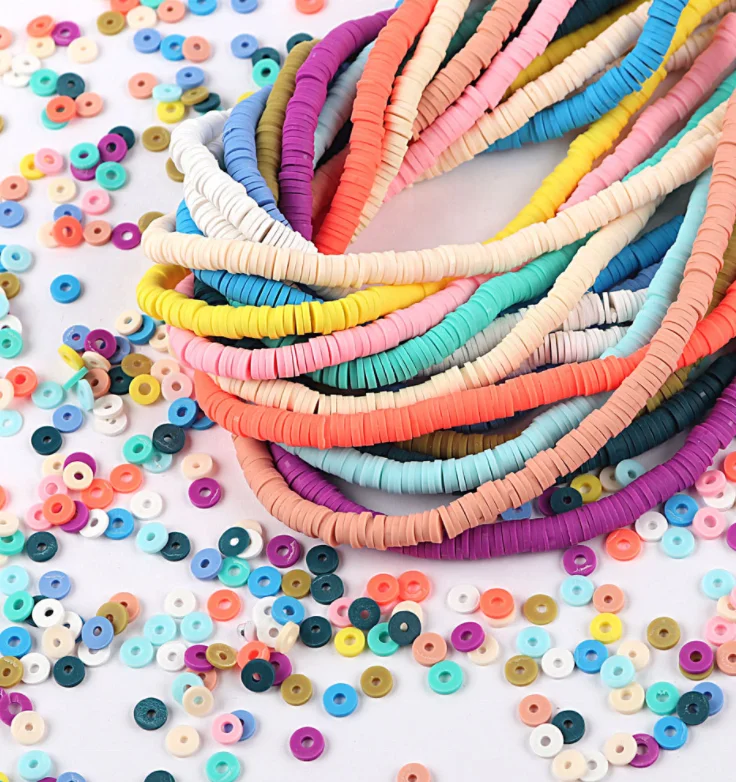 

Ready to ship  colorful round shape soft clay beads hot sell Polymer Clay Disc Spacer Beads, Multi color