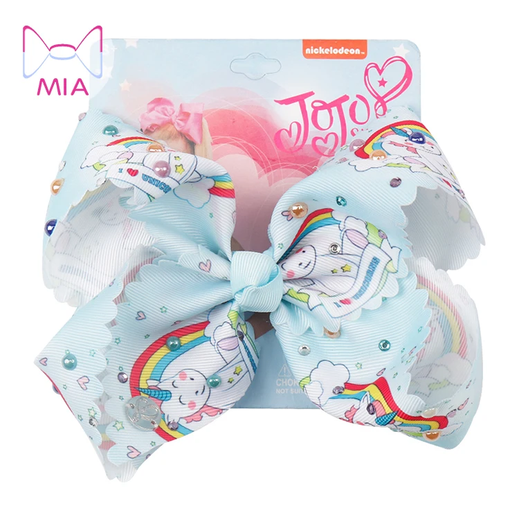 

Mia Free shipping Boutique  big size pink hair bow cute cartoons baby girl bow headbands jojo unicorn bow, Picture shows