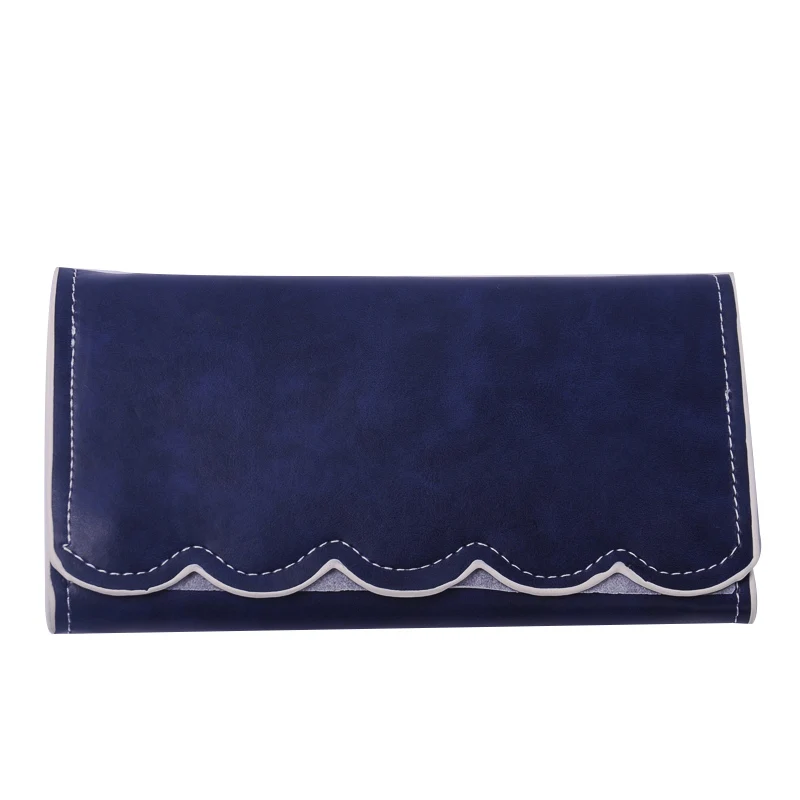 

RTS Wholesale Women Clutch Fold over Leather Wallet Scalloped Purse Pu Scalloped Wallet DOM389, Customized color