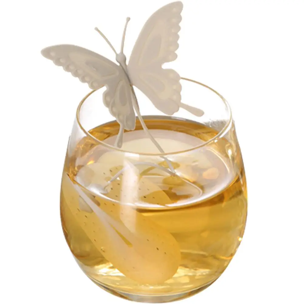 

1 PCS Kitchen Supplies Tea Strainer Non-toxic Butterfly Shape Silicone Tea Infuser Bag Teapot Accessory set