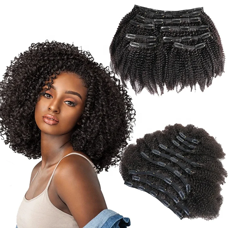 

Natural Black Brazilian Virgin Remy 3a 3b 3c 4a 4b Afro Kinky Curly Clip In Hair Extensions 100% Human Hair 4c Kinky Clip Ins