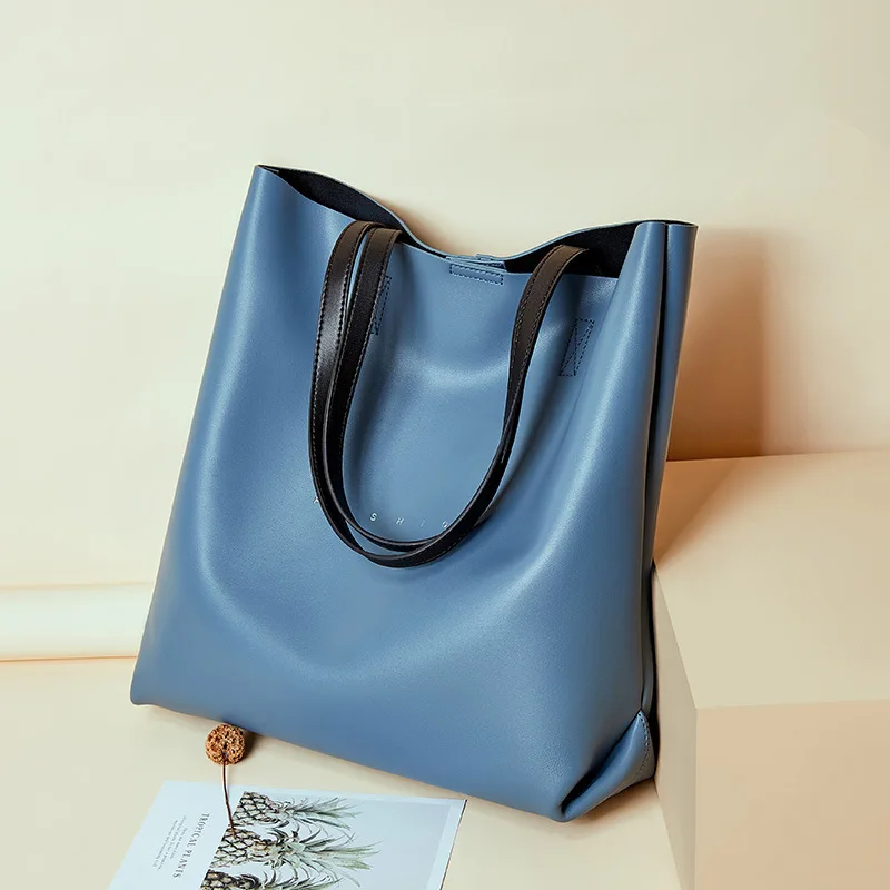 

Wholesale Fashion Luxury Genuine Leather Handbag Large Capacity Casual Tote Bag for Women