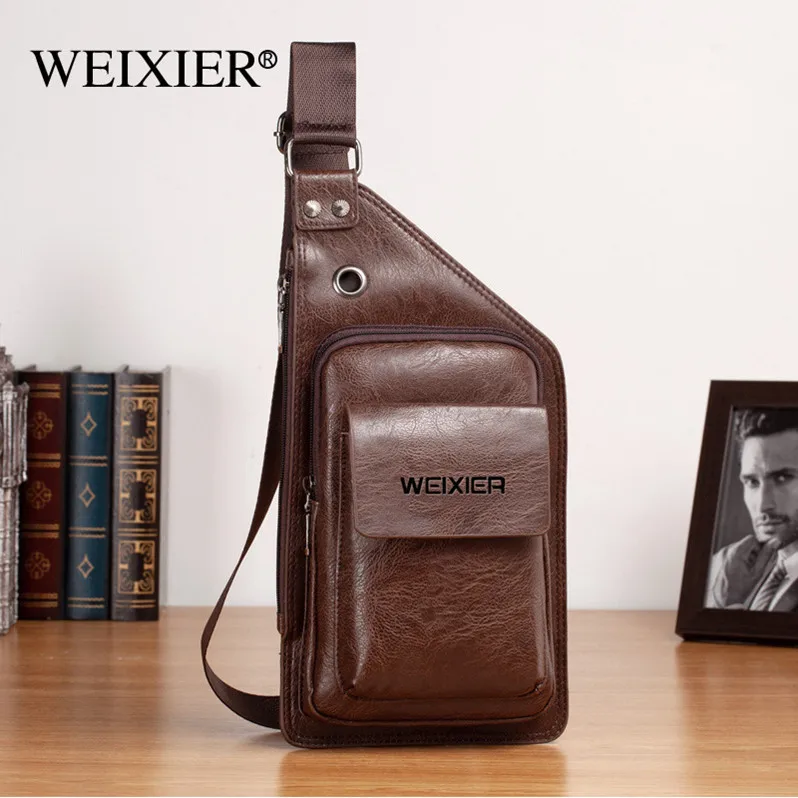 

W1071 Customizable Retro dark brown chest bag for men