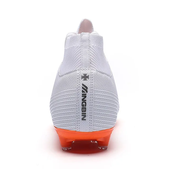 

Outdoor Professional High top Men Football Shoes Soccer Boots with Ankle Spike Cleats Mens Football Boots sneakers Men Boot, Blue, white