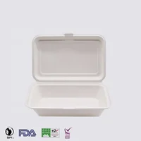 

9" x 6" Hinged biodegradable bagasse food container clamshell