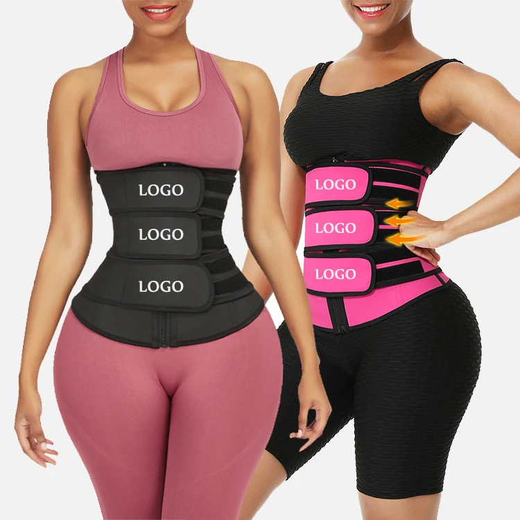 

Plus Size Three Belts Waist Ttrainer Women Sexy Body Shaper High Compression Sweat Tummy Slimming Waist Shaper, As show