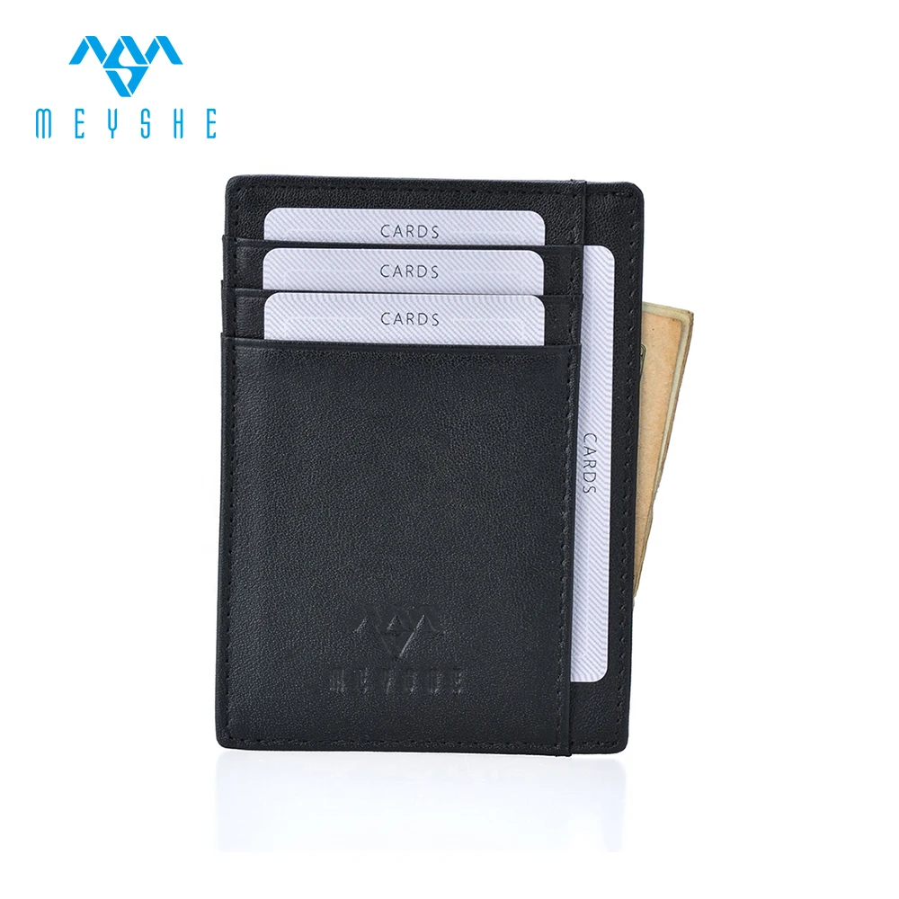 

RFID blocking black genuine leather slim credit card holder