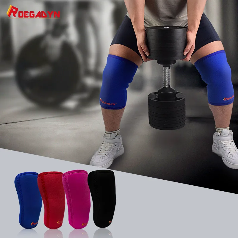 

Amazon Hot Sale Fitness Safety Unisex 7MM Sports Knee Support Brace Weightlifting Neoprene Knee Compression Sleeves, Black pinck red blue or customized