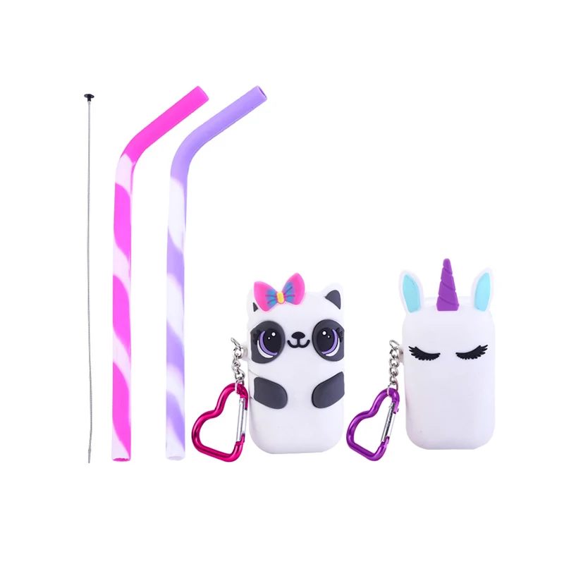 

Creative Food Grade Collapsible Silicone Straw Eco-friendly Reusable Foldable Drinking Straw Set with Portable Case