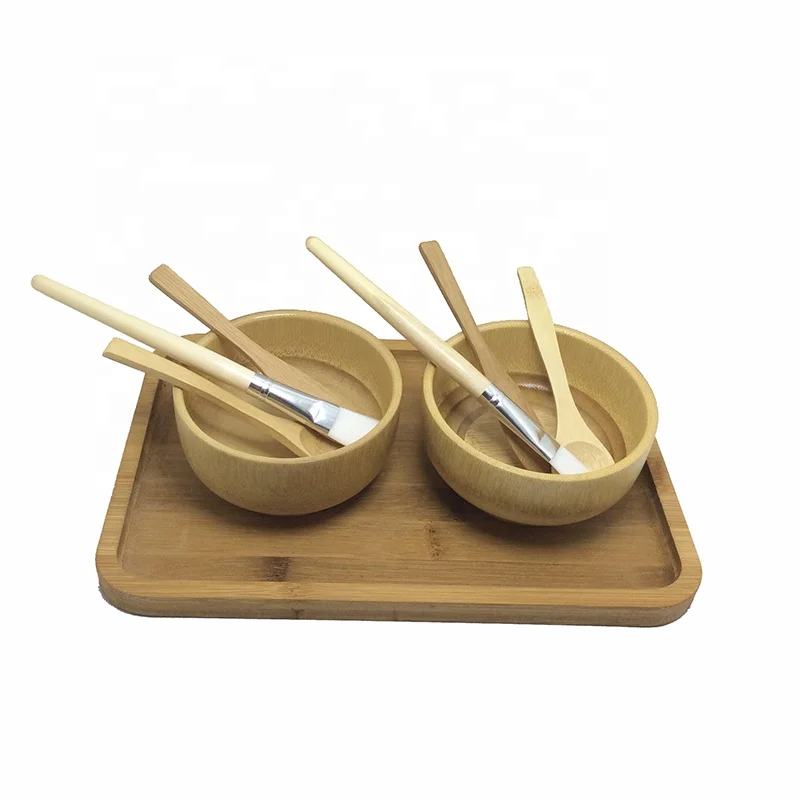 

bamboo spa products set for face non metal facial mask cosmetic brush skin care beauty bath kit logo, Natural bamboo color