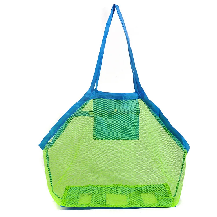 

Summer outdoor hot sale mesh beach toy bag kids collecting bag storage bag for toys, Green and blue