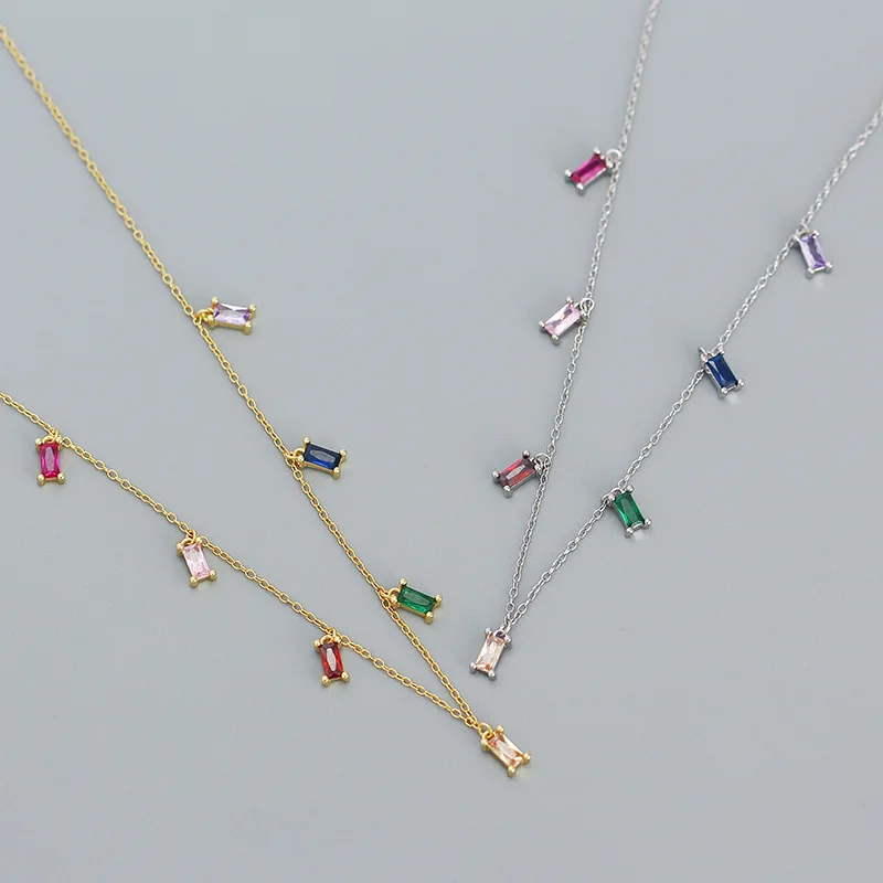 

Fashionable color CZ chocker necklace rectangle stone silver necklace