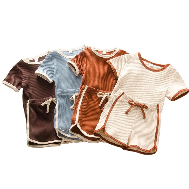 

Infant Toddler Baby Boy Girl Clothes Ribbed Cotton Romper Short Set Unisex Baby Outfits, Photo showed and customized color