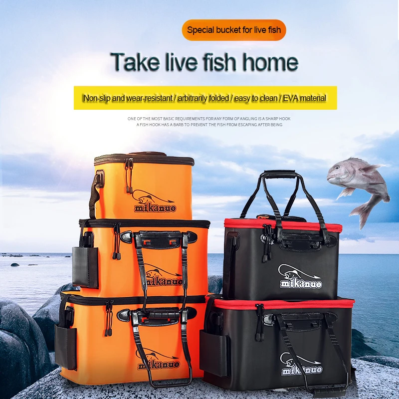 

Custom Small MOQ RTS Foldable Waterproof Fishing Bucket-Live Fish Container Outdoor EVA Fishing Bag for Fishing, Customized color