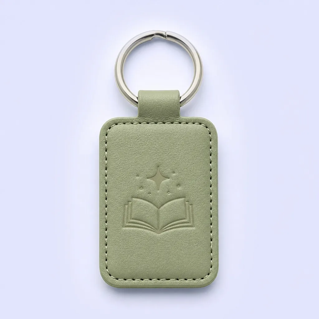 Leather texture and metal ring detail of the keychain