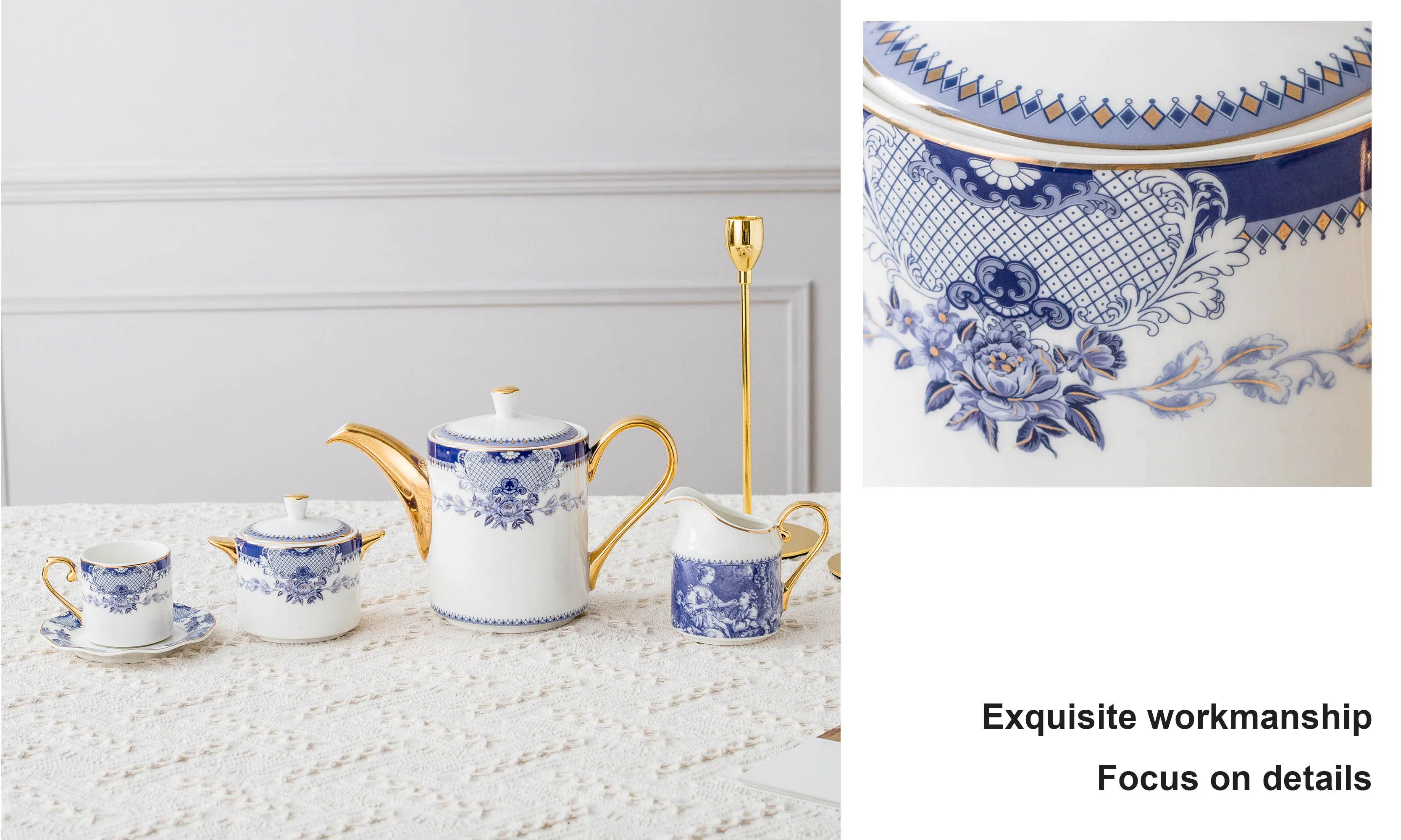 European New Bone China Luxury Gold-plated Coffee Cup Tea Porcelain Set ...