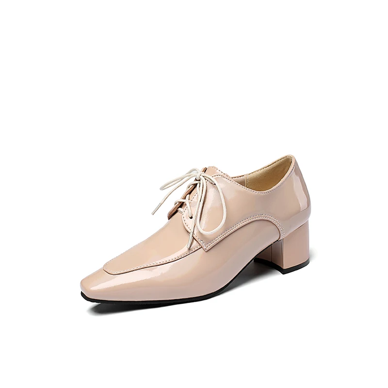

new Square head solid color Patent Leather Light weight Low Heel commuter shoe