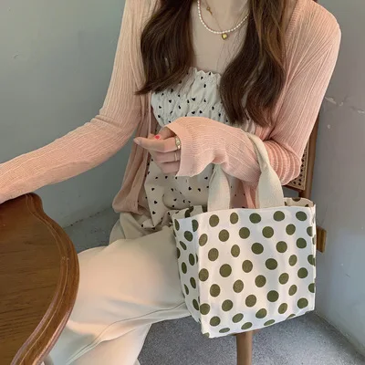 

Factory Manufacture Canvas Black Dot Large Tote Thermal Cooler Bags